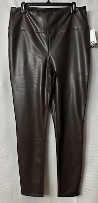 #ad NWT Seven7 Womens Espresso Faux Leather Pull On Leggings Pants Size XL $29.99