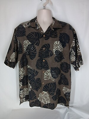 #ad Tommy Bahama Button Up Shirt Men#x27;s Medium Gray Green Hawaiian Tropical Silk $29.00