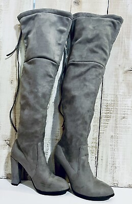 #ad WOMENS Gray Long THIGH BOOTS Over The Knee BOOT 4” High Heel Ladies Size 8 Boot $48.00