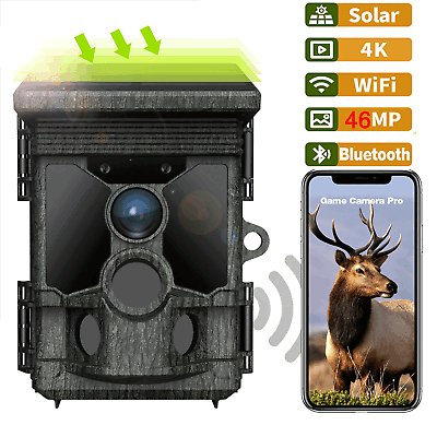 #ad Solar 4K WiFi Bluetooth Hunting Camera 46MP Trail Cam Wildlife Game Night Vision $94.04