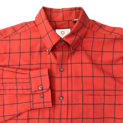 #ad Viyella Men#x27;s Large Cotton Wool Blend Red Plaid Long Sleeve Button Down Shirt $30.00