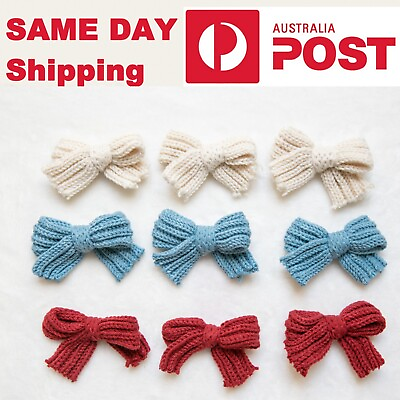 #ad Large Crochet bow hair clip baby girl toddler kids party handmade knitted bow AU $6.30