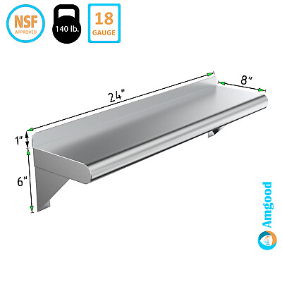 #ad 8quot; x 24quot; Metal Shelf NSF Stainless Steel Wall Mount Floating Shelving $49.95