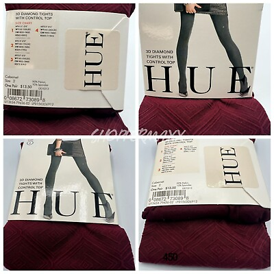 #ad HUE quot;Tightsquot; 3D Diamond Tights Pantyhose Hosiery Cabernet Size 2 NWT $10.80