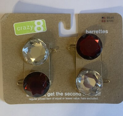 #ad NWT Crazy 8 Red Clear Rhinestone Barrette Set 2011 Summer Line Girls Accessories $9.99