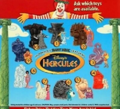 #ad McDonald#x27;s 1996 Disney#x27;s Hercules HappyMeal Toys 10 Sealed amp;1997 6 Plates $150.00