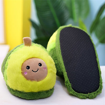 #ad Avocado Autumn And Winter Indoor Cartoon Shoes Cute Plush Cotton Slippers Warm $17.81