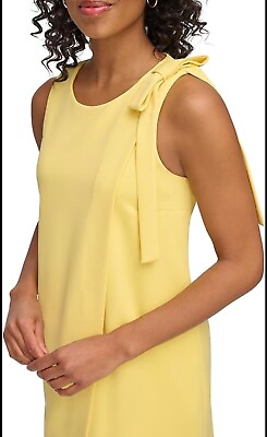 #ad DKNY Scuba Crepe Dress Women’s Size 18 Yellow Jewel Neck Bow On Shoulder . $58.50