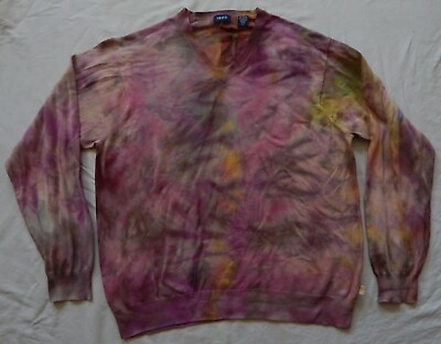 #ad Tie Dye Pink Purple V Neck Pullover Sweater XL Mens Hand Made Cotton $32.99