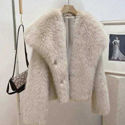 #ad Fashion Fluffy Faux Fur Jackets Women Furry Turn Down Collar Long Sleeve Coats $74.48