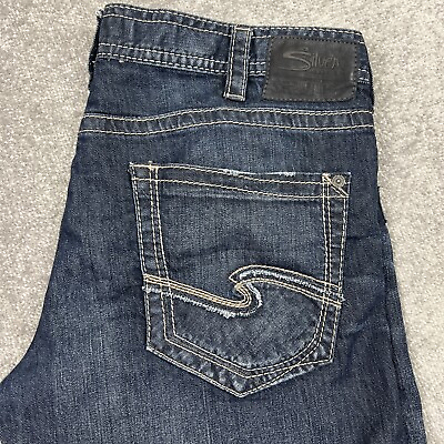 #ad Silver Jeans Mens Sz 40 x 32 Zac Blue Denim Dark Wash Flat Front Casual Western $34.99
