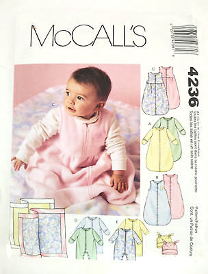 McCalls 4236 BABY S M L XL Bunting Jumpsuit Hat Blanket Knit Fleece Pattern UNCT $7.99