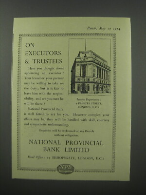 #ad 1954 National Provincial Bank Limited Ad On executors amp; trustees $19.99