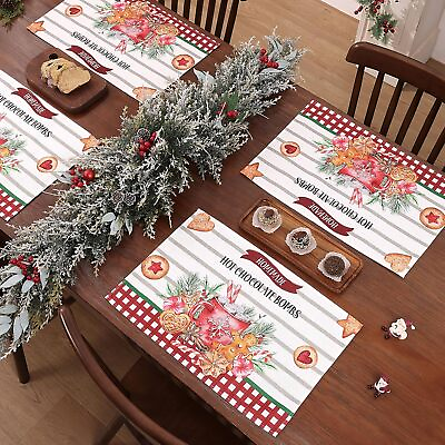 #ad MJIAexp 4pcs Christmas Coffee Placemats Set Christmas Waterproof Linen Table Mat $8.99
