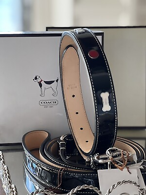 NEW Black Patent Leather COACH Dog Collar in XL and matching COACH Leash in L $380.00