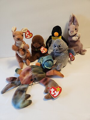 #ad Lot of 7 TY Beanie Babies Claude Pouch Springy Slippery Seaweed Iggy The Teenie $20.99
