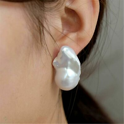#ad 1 pair Huge White Baroque Pearl Earring 18k Ear Stud AAA Jewelry Luxury Flawless $28.99