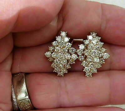 #ad Womens 2 Ct Round Cut Moissanite Cluster Stud Earrings Yellow Gold Plated Silver $121.49