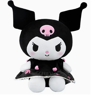 #ad New Sanrio Kuromi Chromi Fluffy Black Pink Sitting Skirt Cute Plush LARGE Toy $19.85