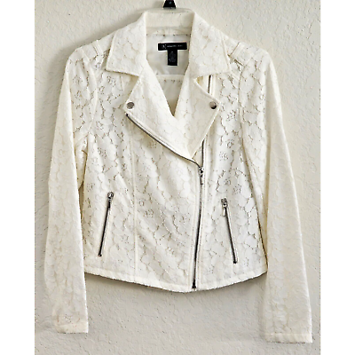 #ad TOP JACKET INC INTERNATIONAL CONCEPTS WHITE LACE ZIPPERS LONG SLEEVE WAIST SMALL $22.00