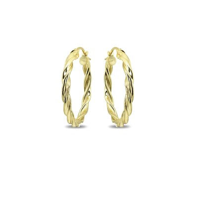 #ad Gold Flash Sterling Silver 3x30mm Twist Round Medium Hoop Earrings $19.88