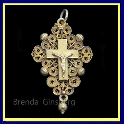 #ad Antique Georgian 18k Filigre Gold Cross Crucifix Pendant French Unisex 7032 $1525.00