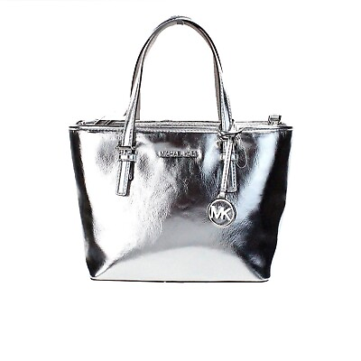 #ad Michael Kors Jet Set Silver Metallic XS Carryall Top Zip Tote Bag Purse $109.00