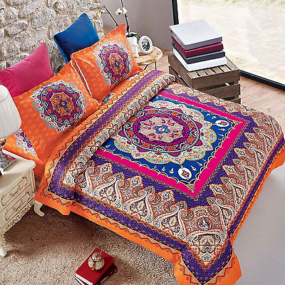#ad Mandala Comforter Set Orange Bohemian Boho Chic Medallion Pattern Printed So $72.99