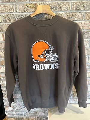 #ad VTG NFL Cleveland Browns Embroidered Logo Brown Crewneck Sweatshirt Men#x27;s Size L $19.99