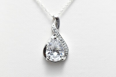 #ad Brilliant Cut White 925 Diamond Pendant Free 18 Chain Over 14k whitegold Plated $94.05