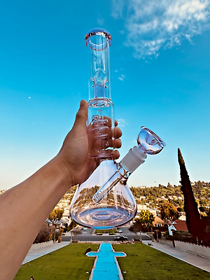 #ad 13quot; Pink Glass Heavy Bong Hookah Water Pipe Heavy Beaker with Custom Made Bowl $35.88