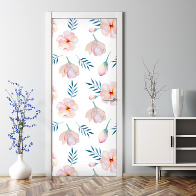 #ad Pink Spring Floral Bubble Free Door sticker Watercolour flowers Decal Petals $63.95