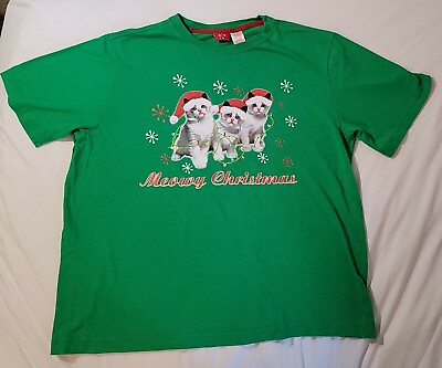 Cat Meowy Christmas XL Women Short Sleeve Graphic Tee Cotton T shirt Top P2 $10.00