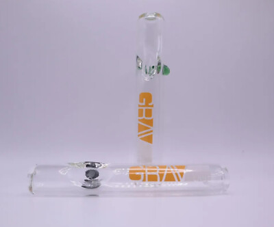 #ad GRAV 4quot; Mini Steamroller Clear Glass Dry Pipe With Yellow Logo $9.49