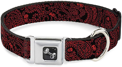 #ad Seatbelt Buckle Dog Collar Bandana Skulls Black Red 1.5quot; Wide Fits 18 32quot; $20.99