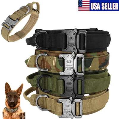 #ad Tactical Dog Collar w Handle Heavy Duty Military Service Canine Training Print $13.33