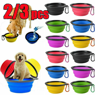 #ad 2 3x Collapsible Bowl Pets Dog Portable Travel Bottle Feeding Dogs Dish Feeder $11.35