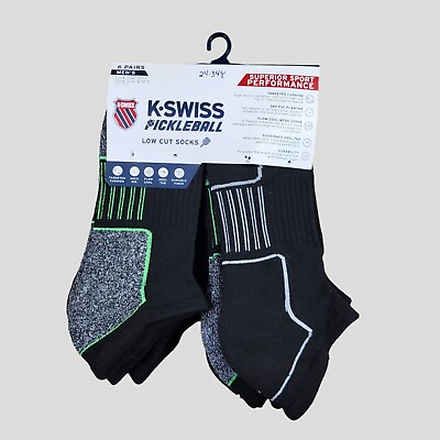 #ad K SWISS Pickleball Mens Socks Low Cut Cushioned 6 Pair Shoe Size 6 12.5 Black $18.99