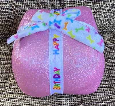 #ad Dog Multipet Birthday Present Dog Toy Plush Squeaker Crinkle Pink 4quot; x 3.5quot; $8.99
