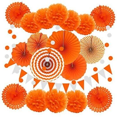 #ad ZERODECO Party Decoration Paper Pompoms Hanging Fan Triangular Orange $31.17