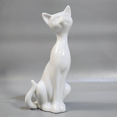 #ad Vintage OMC Siamese Cat Figurine Japan Porcelain White Mid Century Modern 7 1 2quot; $19.99