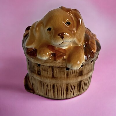 #ad #ad Avon Basket Of Fun Ceramic Pup Puppy Dog fall autumn Leaves Promander $16.00