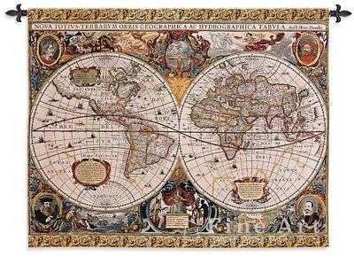 #ad Antique Map Tapestry Wall Hanging Jacquard Weave Gobelin Medieval 100% Cotton $89.00