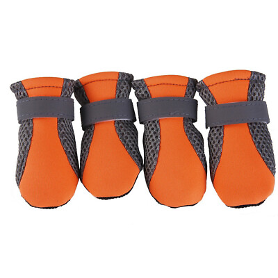 #ad 4Pcs Pet Dog Shoes Non slip Soft Sole Breathable Mesh Adjustable Straps Boots 51 $9.78