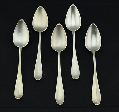 #ad Antique Belgium Belgian .800 Silver Tablespoon Serving Spoon Set of 5 No Mono $155.00
