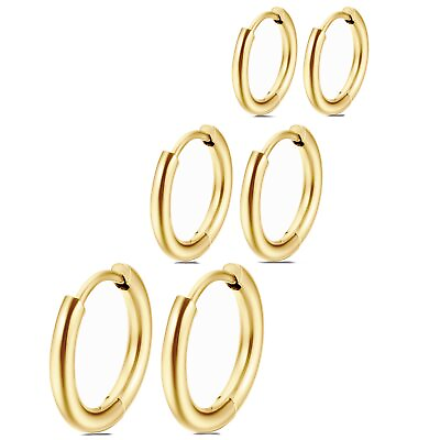 #ad Sleep8 10 12mm Hoops Women 14K Mini Gold Huggie Hoop Earrings Set Small $15.99