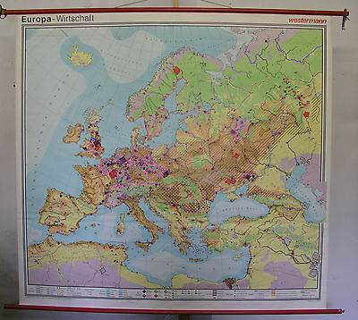 #ad Wall Map Beautiful Old Europakarte Economy Agrarindustrie 1980 196x184 Vintage C $44.80