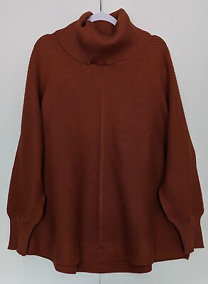 #ad Cyrus Oversize Cowl Neck Sweater Plus 3X Orange Flowy Horizontal Ribbed Cozy $39.99