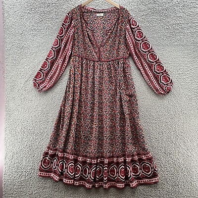 #ad Natural Life Dress Women Large Red Floral Lightweight Relaxed Boho Peasant Maxi $39.90