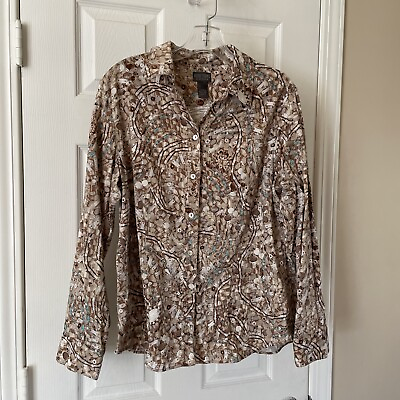 #ad Chicos Women’s Size 2 Pretty Shades of brown￼ Design Button blouse Shirt $18.39